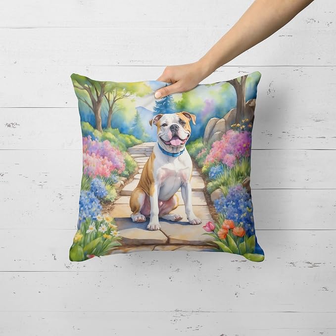 Caroline's Treasures American Bulldog Spring Garden Throw Pillow Machine Washable, Indoor Outdoor Decorative Pillow for Couch, Bed or Patio, 18Hx18W