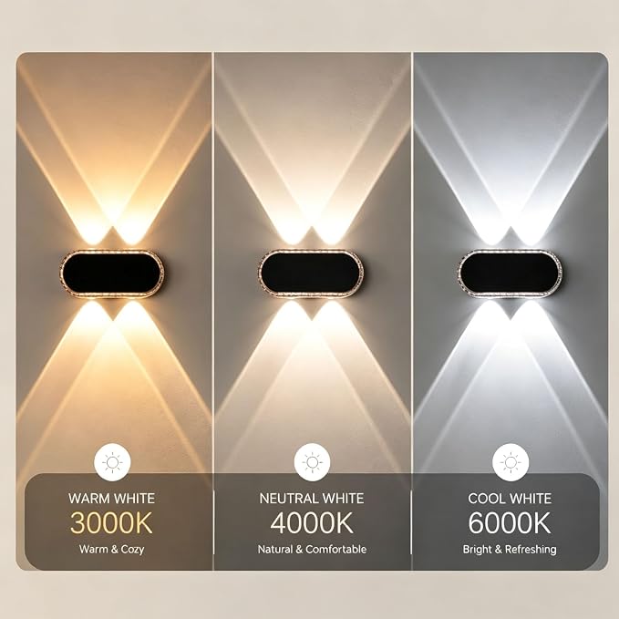 Solar Fence Lights Outdoor, IP65 Waterproof Wall Lighting with Dual Focused Brighter LED Up Down - 3000K/4000K/6000K Dusk to Dawn 12h for Backyard/Patio/Porch/Wall Decor（2 Pack）