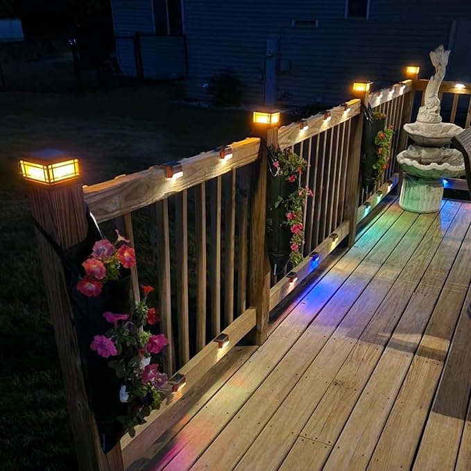 Dynaming 4 Pack Solar Post Cap Lights Outdoor with Flickering Flame Light, Fence Post Solar Lights Fit for 4x4 5x5 6x6 Vinyl/Wooden Posts, High Brightness SMD LED Lighting Decor for Garden Deck Patio