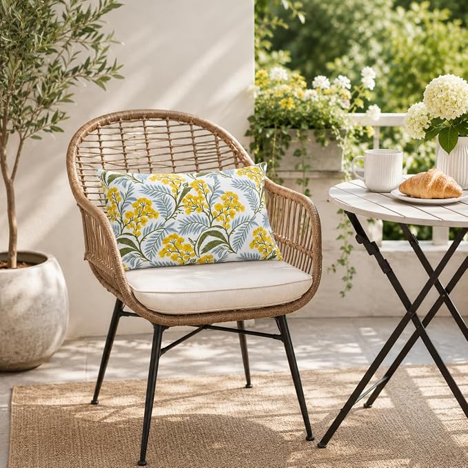 Outdoor Lumbar Pillows 12"x20" Waterproof Patio Pillows with Inserts | Set of 2 Fade Resistant Outdoor Waterproof Lumbar Pillow Decorative Garden Lumbar Cushions for Home Patio Terrace Sofa