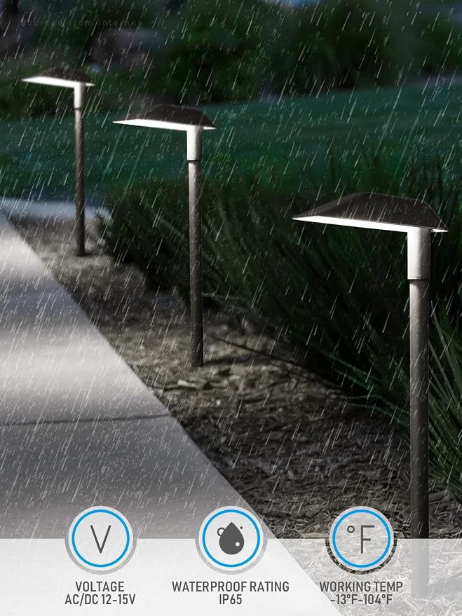 LEONLITE 12-Pack Anti-Glare Low Voltage Pathway Lights, 12-24V AC/DC, 5000K | 5W LED Landscape Path Lights, Aluminum, IP65 Waterproof for Yard Walkway, Daylight, ETL