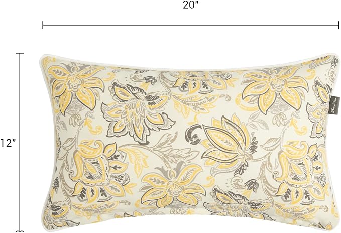 Outdoor Lumbar Pillows Water Resistant 12x20 inch,Decorative Throw Pillow Set of 2 with Insert,Hidden Zipper Headrests for Patio Furniture Sofa Couch Chair(Yellow Flower)
