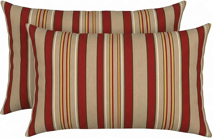 RSH DECOR: Outdura Lumbar Throw Pillows Set of 2 | 20" x 12" | Water and Fade-Resistant Performance Fabric | Outdoor Pillow Covers with Down-Alternative Inserts | Made in USA (Soulmate Crimson)