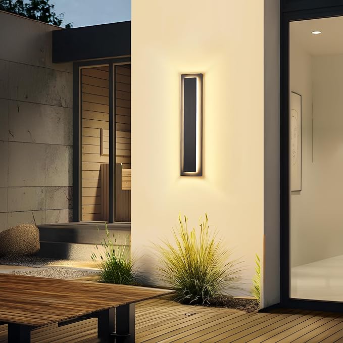 23.6 in Porch Lights Outdoor Sconce Light Exterior Lighting Fixture | Black LED Long Outdoor Wall Light For Porch,Front Door ,House,Patio, Waterproof, LED 24W 3000K Warm White,360° Angle,1 Pack