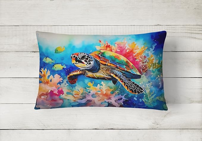 Caroline's Treasures DAC2807PW1216 Loggerhead Sea Turtle Throw Pillow Machine Washable, Indoor Outdoor Decorative Pillow for Couch, Bed or Patio, 12HX16W