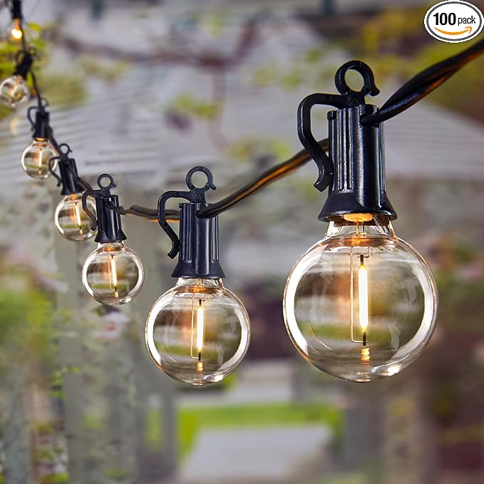 Brightown Outdoor String Lights, 209FT G40 LED IP65 Waterproof Patio Lights | 100 Shatterproof Edison Bulbs, Plug-In, Dimmable, Connectable, Outside Light for Backyard Porch Party Christmas Decorative