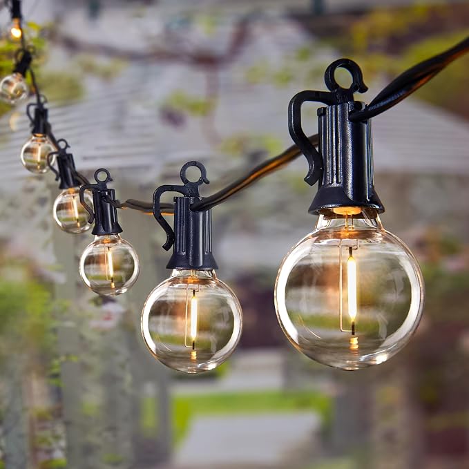 Brightown LED Outdoor String Lights Patio Lights 100FT with 104 LED Bulbs, Shatterproof Weatherproof Commercial Hanging Light for Backyard Bistro Pergola Party Decor, E12 Socket Base, 2200K, Black