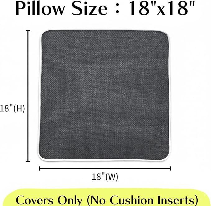 HER HWA Outdoor Pillow Covers White Piping 18"x18" Set of 2, Carbon Gray | durable fade-resistant water-resistant 100% polyester white piping smooth zipper machine washable for indoor outdoor décor