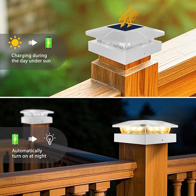 4x4 Solar Post Cap Lights Outdoor with 3 Lighting Modes, LED Post Light Solar Powered Waterproof, Fence Deck Lights for 4x4 3.5x3.5 Wood/Vinyl Posts