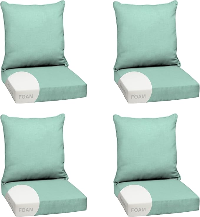 Arden Outdoor Deep Seat Cushion Set, Foam, 4-Pack, 24x24, Aqua | Sofa, Couch, Conversation Set, Premium High-Density Foam, Never Flattens, Mold and Mildew Resistant