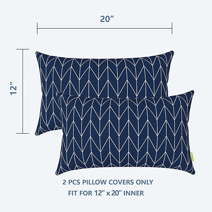 LVTXIII Outdoor/Indoor Lumbar Pillow Covers ONLY, 12” x 20” Fade-Resistant Patio Lumbar Cushion Cases Decorative Throw Pillowcase Shell for Couch Patio Garden Furniture Use - Herringbone Navy