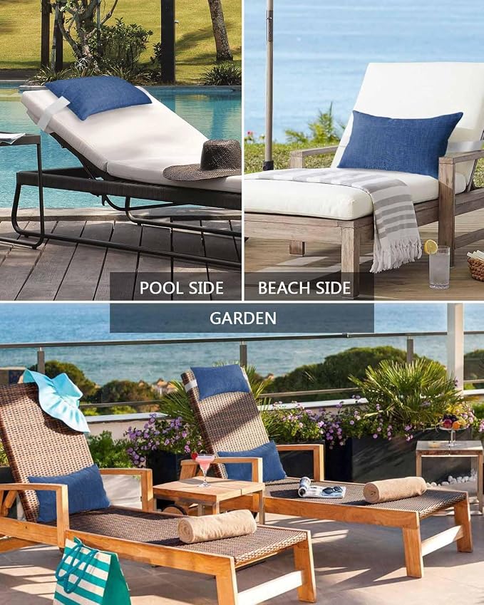 Pack of 4 Outdoor Lumbar Pillow Covers 12x20 Inch, Navy Blue Waterproof Throw Pillow Covers Set, Vintage Country Monochrome Farmhouse Indoor&Outdoor Decorative Cushion Cases for Patio Porch Beach