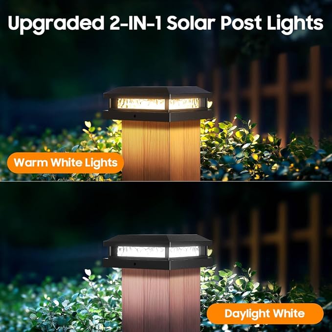 8-Pack Solar Post Lights, 2-Colors Mode 16LEDs Outdoor Decorative Post Cap Lights, Waterproof Solar-Powered Fence Posts Light, Fit 4x4, 5x5 Vinyl/Wooden Posts in Garden Yard Porch Deck, Black