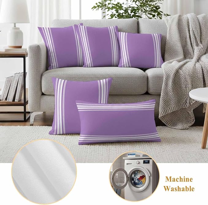 Outdoor Pillow Covers 12x20 Set of 2 Purple Stripes Outdoor Pillows Waterproof Throw Pillow Covers French Stripe Farmhouse Style Pillowcases Decorative Case for Patio Cushion