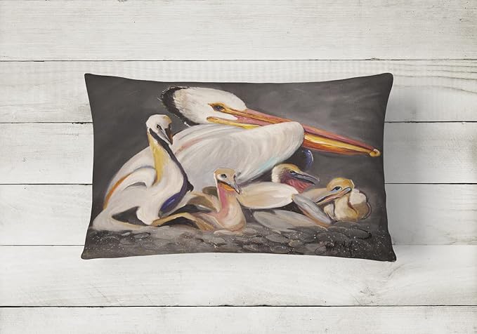 Caroline's Treasures JMK1026PW1216 White Pelicans Canvas Fabric Decorative Pillow Machine Washable, Indoor Outdoor Decorative Pillow for Couch, Bed or Patio, 12HX16W