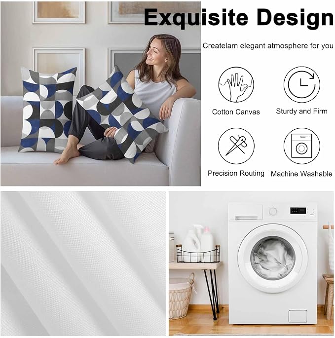 Vandarllin Outdoor Throw Pillows Covers 20x12 inch Set of 2 Waterproof Modern Blue Gray Geometric Decorative Zippered Cushion Covers for Patio Furniture, Abstract Mid Century Lumbar Pillowcases