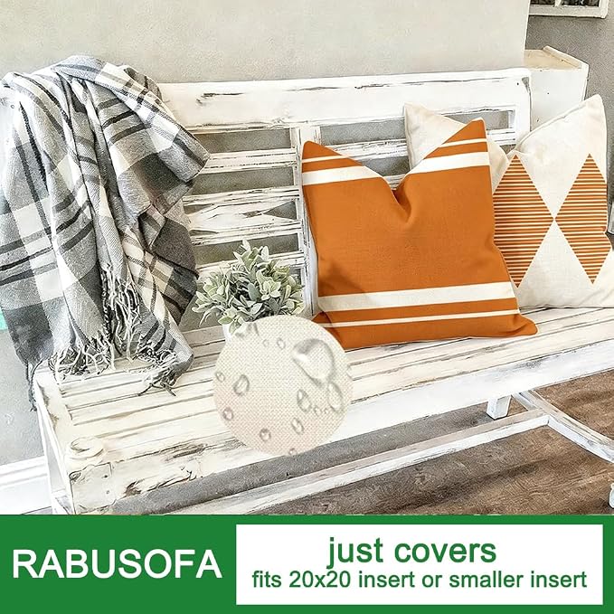 Outdoor Pillows Covers 20x20 Waterproof,Orange and Beige Set of 4(No Insert | for Covered Patio Furniture Couch Sunbrella,No Insert Just Covers,Fit 20x20 inch Inserts or Smaller,Durable Polyester,Boho