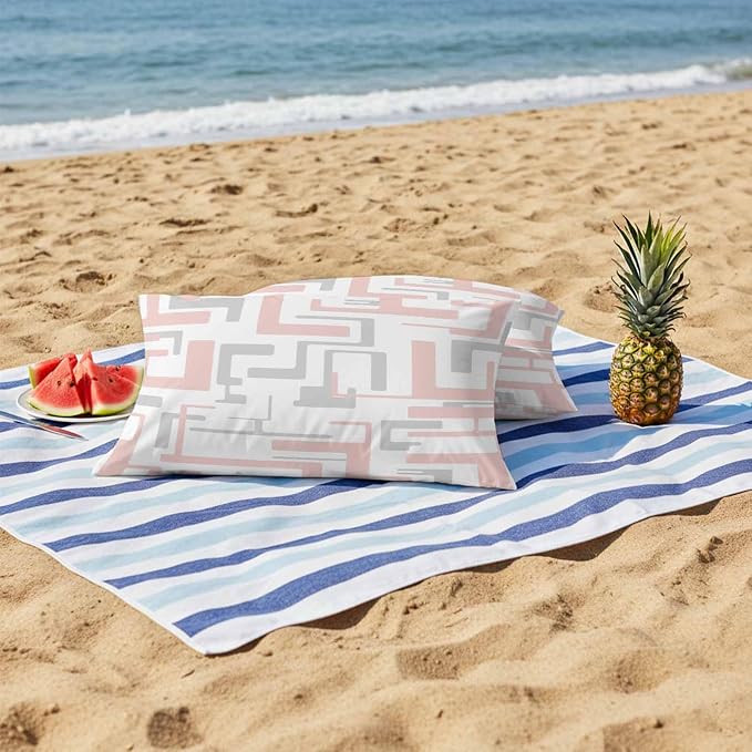 Vandarllin Outdoor Throw Pillows Covers 20x12 inch Set of 2 Waterproof Pink Geometric Stripes Decorative Zippered Cushion Covers for Patio Furniture, Modern Abstract Lines Lumbar Pillowcases