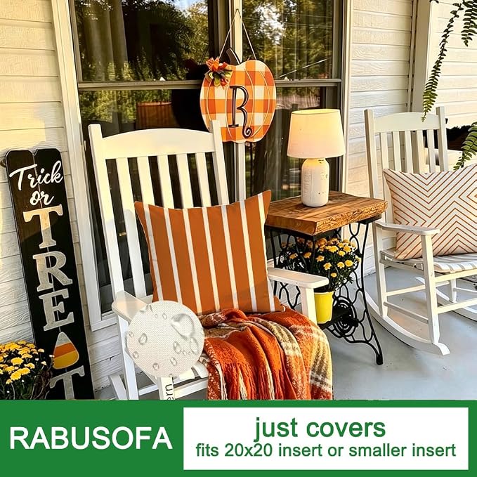 Outdoor Pillows Covers 20x20 Waterproof,Orange and Beige Set of 4(No Insert | for Covered Patio Furniture Couch Sunbrella,No Insert Just Covers,Fit 20x20 inch Inserts or Smaller,Durable Polyester,Boho