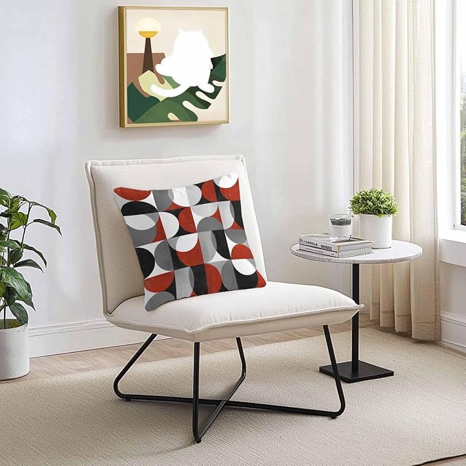 Vandarllin Outdoor Throw Pillows Covers 18x18 inch Set of 2 Waterproof Mid Century Geometric Decorative Zippered Cushion Covers for Patio Furniture, Abstract Modern Red Lumbar Pillowcases