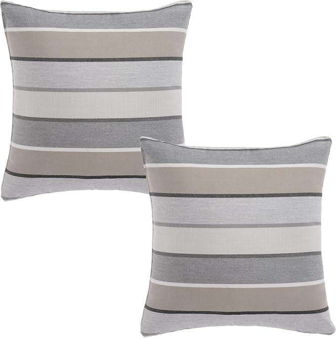 Outdoor Pillows, Patio Decorative Pillows Pack of 2, Waterproof Throw Pillows for Outdoor Furniture, 16× 16 Comfortable Spring Outdoor Pillows for Bed, Couch, Sofa, Grey Stripe