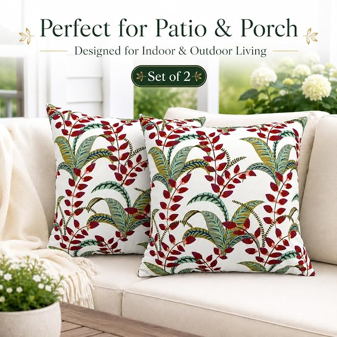 Outdoor Throw Pillows 18×18 Inch Waterproof Pillows with Inserts | Pack of 2 Fade Resistant Decorative Throw Pillows Outdoor Square Pillows for Garden Couch Sofa Patio Furniture