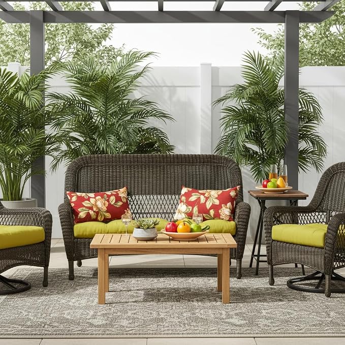 Set of 2 Outdoor Throw Pillows 19 x 12 Inch – Reversible Rectangle Patio Accent Pillows – Weather-Resistant Polyester Fabric – Eco-Friendly Recycled Polyfiber Fill – Roma Floral