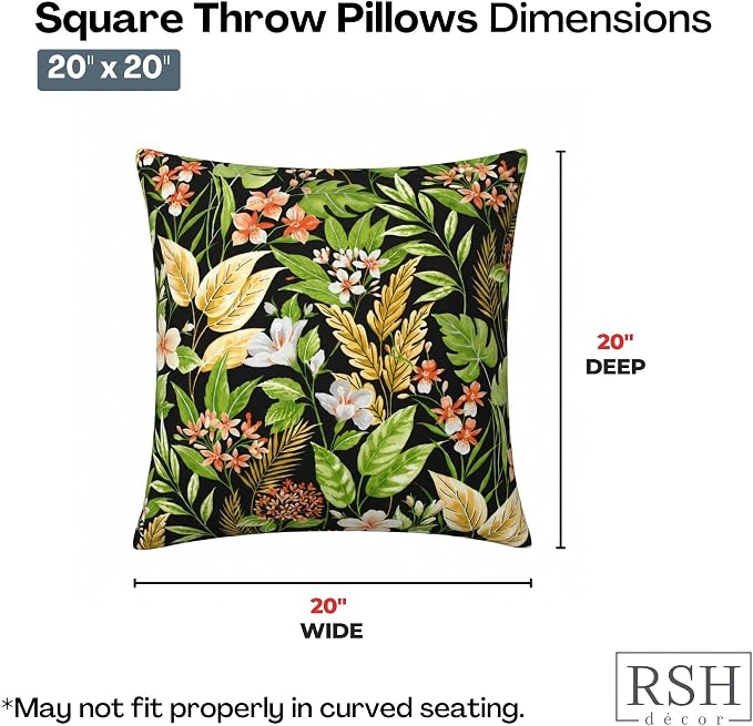 RSH DECOR Square Throw Pillows Set of 4, 20" x 20", Outdoor Pillows Waterproof, Outdoor Pillow Covers, Pillow Covers for Couch, Carena Ebony, Made in USA