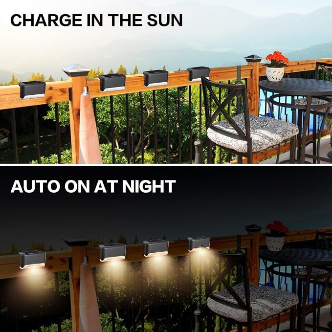 BKBB PPBB Solar Deck Lights Outdoor, 16 Pcs Solar Step Lights, Waterproof LED Solar Lights for Outdoor Stairs, Step, Fence, Yard, Patio, Railing, Garden and Pathway