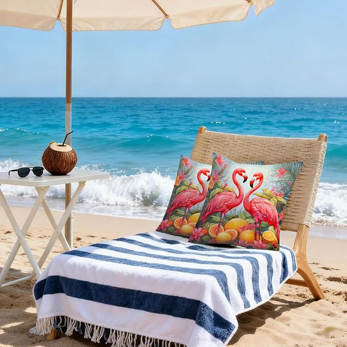 Flamingos Lemon Summer Fruit Outdoor Throw Pillow Covers 18x18 Inch Set of 2 Waterproof Decorative Square Pillowcases Cushion Cases for Patio Couch Garden Furniture Sofa