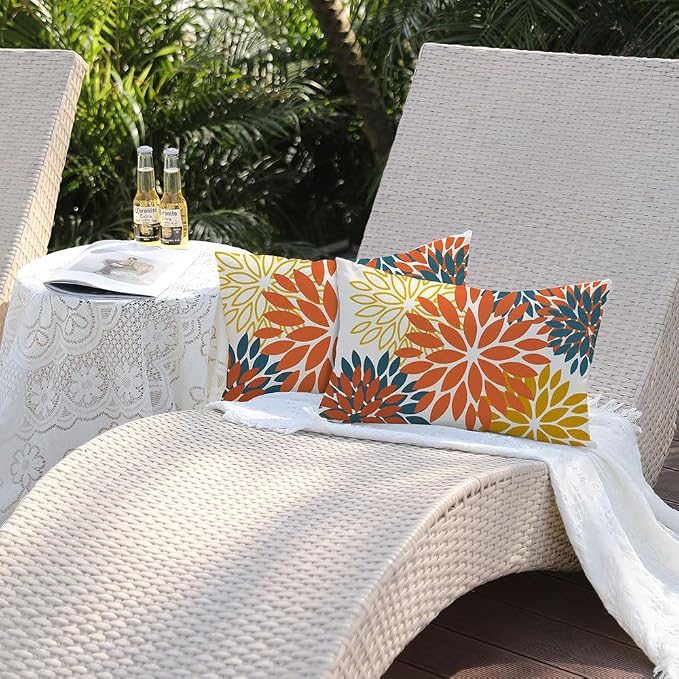 DFXSZ Outdoor Waterproof Pillow Covers 12x20 Set of 2 Orange Yellow Flower | Spring Summer Waterproof Flower Throw Pillowcases（No Inserts）Outdoor Decor for Fall Patio Funiture Garden Polyester Covers