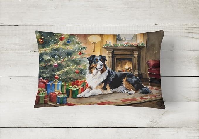 Caroline's Treasures DAC2600PW1216 Australian Shepherd Cozy Christmas Throw Pillow Machine Washable, Indoor Outdoor Decorative Pillow for Couch, Bed or Patio, 12HX16W