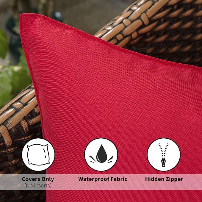 MIULEE Pack of 2 Decorative Outdoor Waterproof 16x16 Pillow Covers Red Bundle 18x18 Pillow Inserts Set of 2 Square Decorative Throw Pillows
