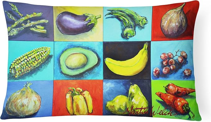 Caroline's Treasures MW1227PW1216 Mixed Fruits and Vegetables Canvas Fabric Decorative Pillow Machine Washable, Indoor Outdoor Decorative Pillow for Couch, Bed or Patio, 12HX16W