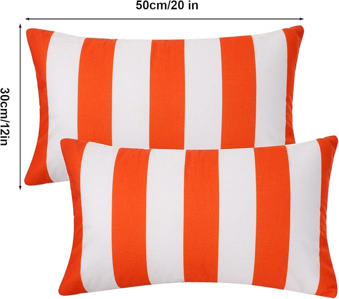 tiggell 4 Pack Waterproof Pillow Covers Outdoor Throw Pillowcases Decorative Garden Cushion Case for Home Garden Patio Couch Balcony Striped (Orange & White, 12 * 20 inch)