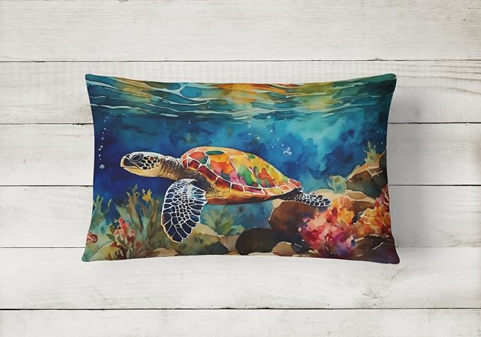 Caroline's Treasures DAC2808PW1216 Loggerhead Sea Turtle Throw Pillow Machine Washable, Indoor Outdoor Decorative Pillow for Couch, Bed or Patio, 12HX16W