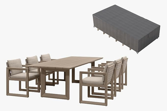 PURPLE LEAF 7-piece Outdoor Dining Set with Waterproof Furniture Cover Aluminum Luxury Patio Furniture Table and Chairs Set with Removable Thick Cushion for Small Backyard Porch Garden Deck, Khaki