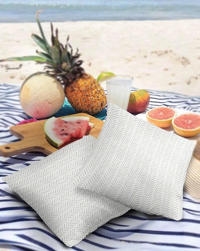 Sage Green Striped Outdoor Pillow Covers Waterproof,All Weather Cushion Case Set of 2 Decorative Pillowcases for Sofa Couch Bed Decor Patio Furniture 16"x16" White Geometric Minimalist Boho Striped