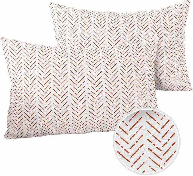 Orange White Striped Outdoor Pillow Covers Waterproof,All Weather Cushion Case Set of 2 Lumbar Pillowcase for Sofa Couch Bed Decor Patio Furniture 20"x12" Modern Geometric Minimalist Stripes