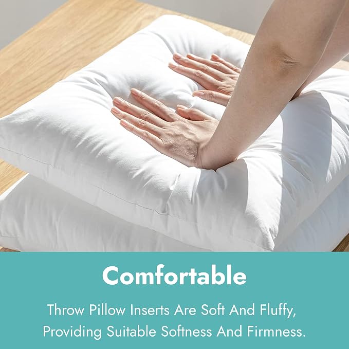 ACCENTHOME Outdoor Pillow Inserts 18 x 18 (Pack of 4) Waterproof Hypoallergenic Sham Stuffer | White Square Water Resistant Throw Pillows Insert | Decorative Pillow Filler Forms for Patio, Chair | Outdoor & Waterproof Material, Premium pillow inserts s...