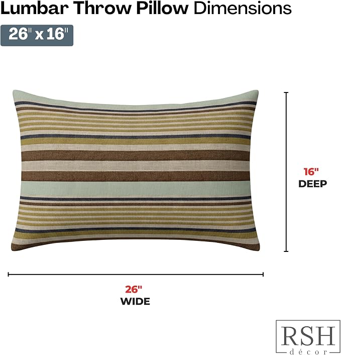 RSH DECOR: Jumbo Lumbar Throw Pillows Set of 4 | 26" x 16" | Indoor Outdoor | Water & Fade-Resistant | Includes Down-Alternative Inserts | Made in USA (Extend Seaglass)