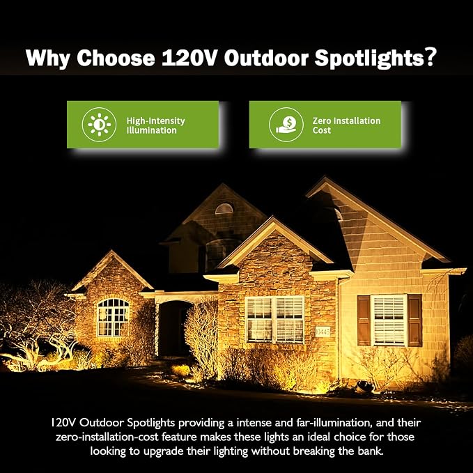 REEGOLD Outdoor Spotlight Warm White 2700K, 10W LED Spot Lights Outdoor for Yard Garden Tree, 120V Plug in Landscape Lighting with IP65 Waterproof for Halloween Christmas Decor, 4 Pack