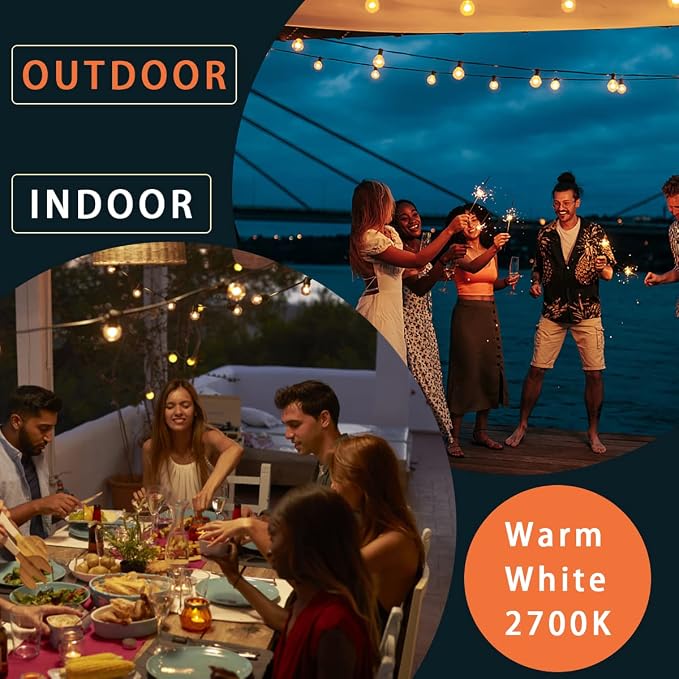 Kawaya G40 Outdoor String Lights 240FT IP65 Waterproof 2700K Patio Light | IP65 120+4 Shatterproof Edison Globe Blubs,2700K Warm White for Garden Porch Fence Camping Party Backyard Deck Bistro Balcony