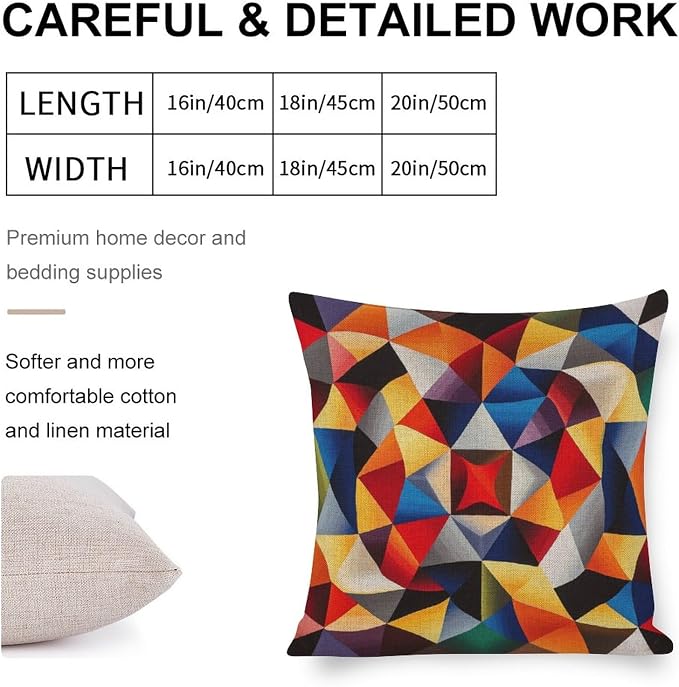 Cushion Pillow Cover Colorful Fun Aesthetic Mid Century Modern Gomestry Decorative Square Pillowcase Cushion Case Mid-Century Modern Style Couch Pillows 20"x20" for Couch Sofa Bed