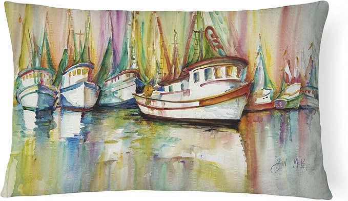 Caroline's Treasures JMK1074PW1216 Shrimp Fleet Canvas Fabric Decorative Pillow Machine Washable, Indoor Outdoor Decorative Pillow for Couch, Bed or Patio, 12HX16W