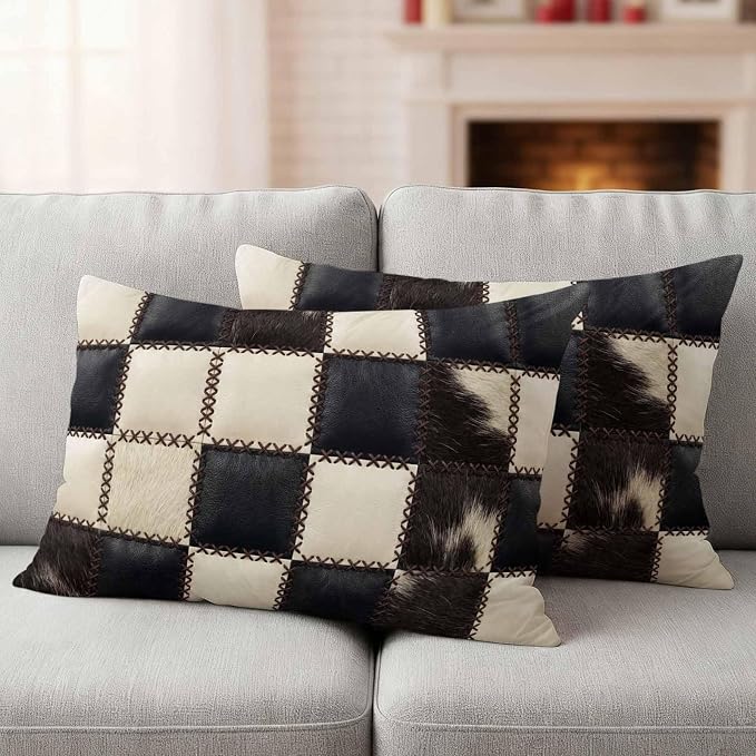Beige Black Animal Printed Outdoor Pillow Covers 20x12 Inch Lumbar Pillow Covers Set of 2 Waterproof Decorative Throw Pillow Cases Modern Fur Checkered Cushion Covers for Patio Furniture Garden Couch