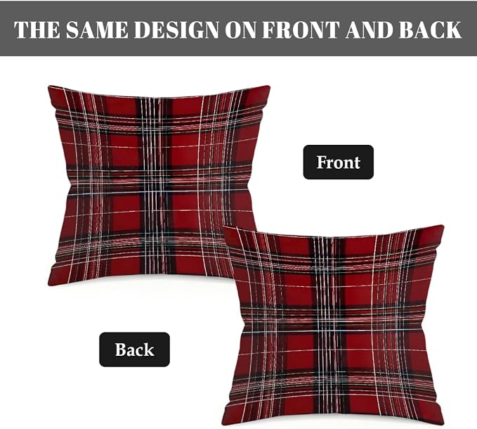 20x20 Inch Outdoor Pillow Covers Set of 2 Waterproof Throw Pillow Covers Decorative Couch Cushion Covers Buffalo Checkered Red Square Pillowcases Protectors for Patio Garden Sofa