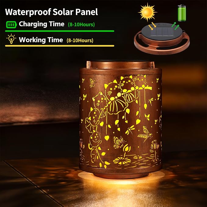 Cat Solar Lanterns Metal Hanging Garden Decor Birthday Gifts for Women | Solar Lights Waterproof Outdoor Decoration for Outside LED Lanterns for Yard Patio Lawn Gifts for Mon Grandma