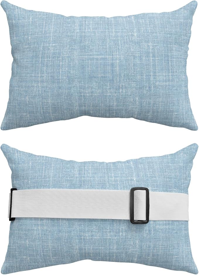 Outdoor Lumbar Pillow Set of 1, Light Blue Waterproof Beach Headrest Pillow with Inserts, Farmhouse Vintage Blue Solid Color Modern Recliner Throw Pillows for Patio Furniture, 11 x 16