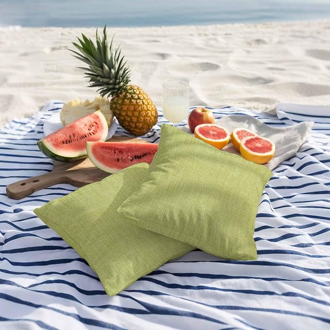 Outdoor Waterproof Throw Pillow Covers Set of 2 Fruit Green Linen Pillowcases 18x18 Inches Farmhouse Pure Color Decorative Pillows Cushion Case Patio Pillows for Couch Bed Chair Garden